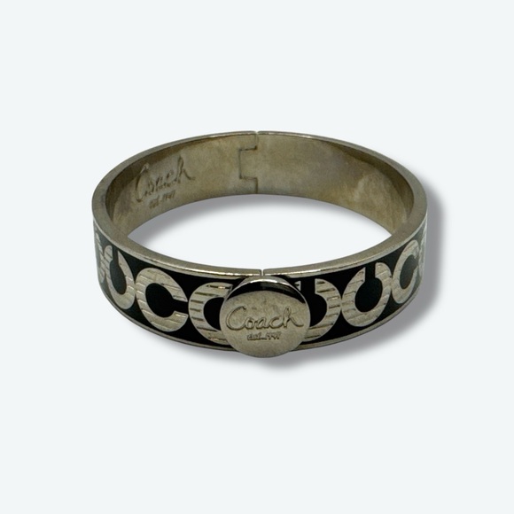 Y2K Coach New York Silver & Black Enamel Logo Bangle - Picture 1 of 3